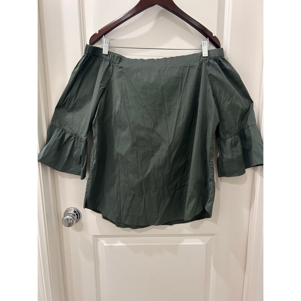 White House Black Market Olive Green Bell Sleeve Off-The-Shoulder Top Size Large